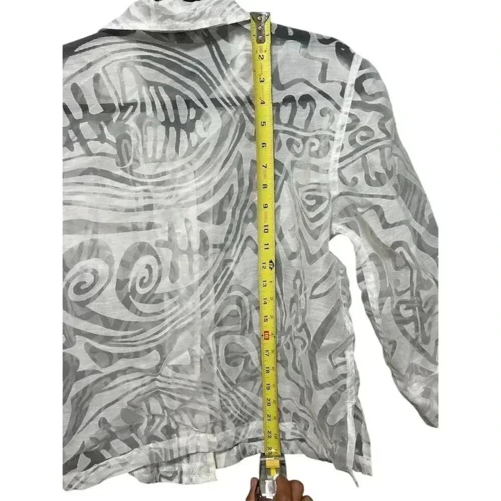 Koret Vintage Petite Women's White‎ Sheer Geometric Button-Up Blouse  3/4 Sleeve - Picture 6 of 8